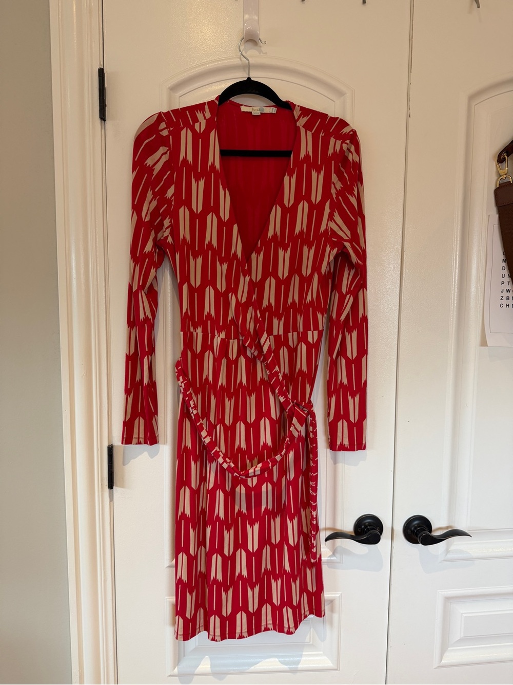 Boden Red and Cream Printed Wrap Dress